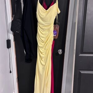 Windsor Yellow Spaghetti Strap Maxi Gown for Prom